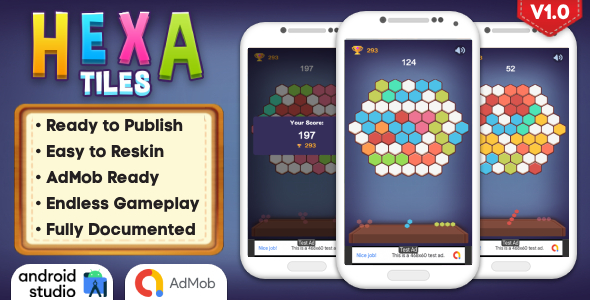 Hexa Tiles - Puzzle Game Android Studio Project with AdMob Ads + Ready to Publish Hexa Tiles - Puzzle Game Android Studio Project with AdMob Ads + Ready to Publish