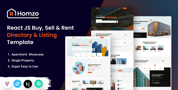 Homzo - Modern Real Estate & Directory Listing React Template Homzo - Modern Real Estate & Directory Listing React Template