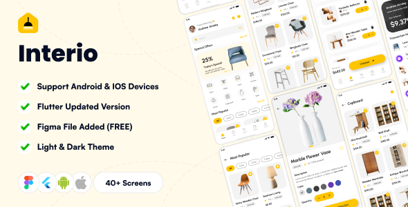 Interio - Furniture Ecommerce App Template | Flutter UI | Figma FREE Interio - Furniture Ecommerce App Template | Flutter UI | Figma FREE