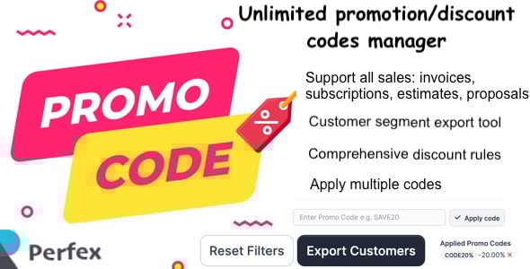 Promo Codes & Discount Module for Perfex CRM with Client Segment Export Promo Codes & Discount Module for Perfex CRM with Client Segment Export