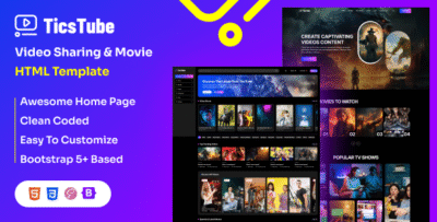TicsTube - Video Sharing & Movie Website HTML Template