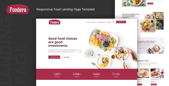 Foodera - Responsive Food Landing Page Template Foodera - Responsive Food Landing Page Template
