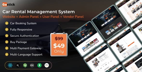 Gostick - A Complete Car Rental Platform | User | Vendor | Admin Panel (MERN) Gostick - A Complete Car Rental Platform | User | Vendor | Admin Panel (MERN)