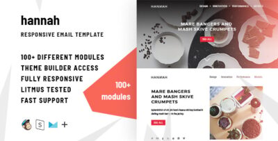 Hannah - 100+ Responsive Modules + StampReady, MailChimp and CampaignMonitor compatible files