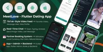 MeetLove Pro - Flutter Dating App (TikTok Style, Real Time Chat, Partner Booking) + Admin & Backend