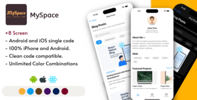 MySpace – React Native Blog & Personal UI Template