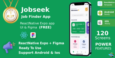 Online Job Finder App | UI Kit | ReactNative Expo | Figma FREE | JobSeek