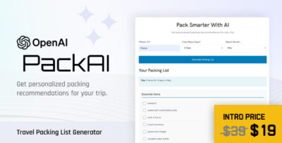 PackAI - Travel Packing List Generator for WordPress