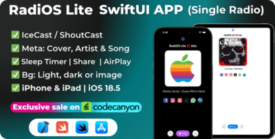 RadiOS Lite SwiftUI APP Radio iOS 18, Swift Radio, iOS App Template (Single Radio)