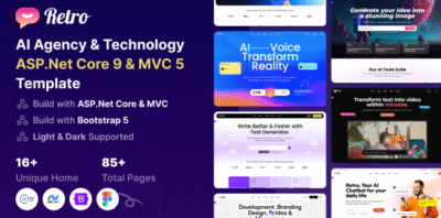 Retro - AI Agency & Technology ASP.Net Core 9 & MVC 5 Template