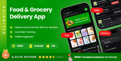 6 App Template | Multi Vendor Food & Grocery Delivery App | Supermarket App | Ionic 8 | DeliQuick