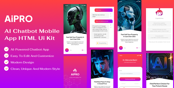 Aipro - AI Chatbot Mobile App HTML Template Aipro - AI Chatbot Mobile App HTML Template