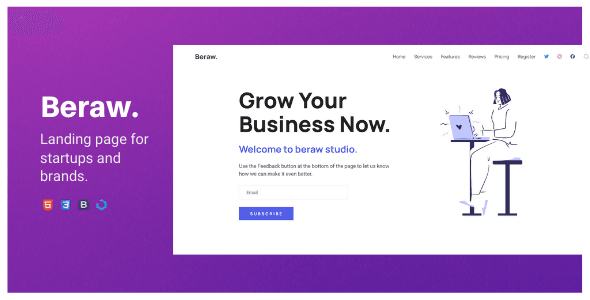 Beraw - A Clean One Page Landing Template for Statups and Businesses Beraw - A Clean One Page Landing Template for Statups and Businesses