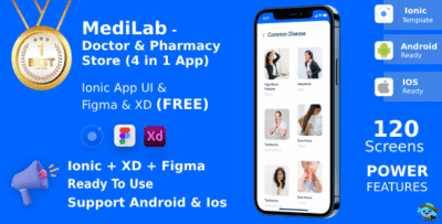 MediLab Doctor & Pharmacy ANDROID + IOS + FIGMA + Sketch | UI Kit | Ionic