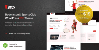 Smash - Badminton School & Sports Club FSE WordPress Theme