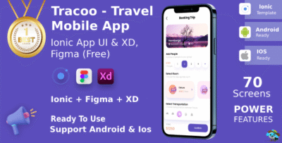 Travel Mobile App | UI Kit | Ionic | Figma + XD FREE | Tracoo