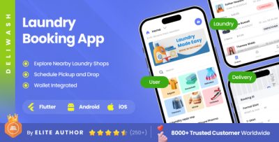 6 App Template | Multi Vendor Laundry Service Booking App | Dry Cleaning App | FLUTTER | DeliWash