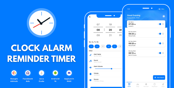 Clock Alarm Reminder Timer with AdMob Ads Android Clock Alarm Reminder Timer with AdMob Ads Android