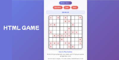 HTML5 Sudoku Game - Responsive & Mobile-Friendly Puzzle