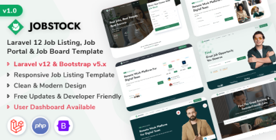 JobStock - Laravel 12 Job Listing, Job Portal Landing & Admin Dashboard Template