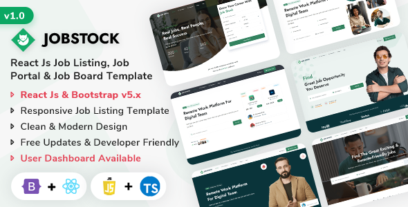 JobStock - React Js Job Listing, Job Portal Landing & Admin Dashboard Template JobStock - React Js Job Listing, Job Portal Landing & Admin Dashboard Template