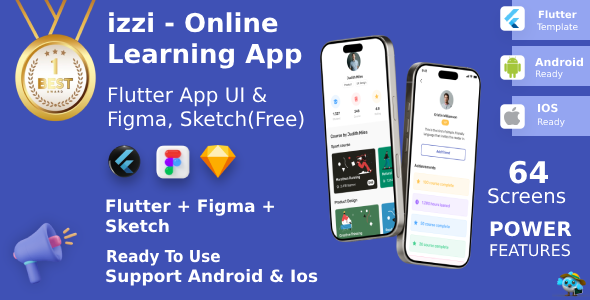 Online Learning App ANDROID + IOS + FIGMA + Sketch | UI Kit | Flutter | Izzi Online Learning App ANDROID + IOS + FIGMA + Sketch | UI Kit | Flutter | Izzi