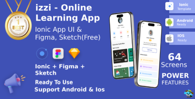 Online Learning App ANDROID + IOS + FIGMA + Sketch | UI Kit | Ionic | Izzi
