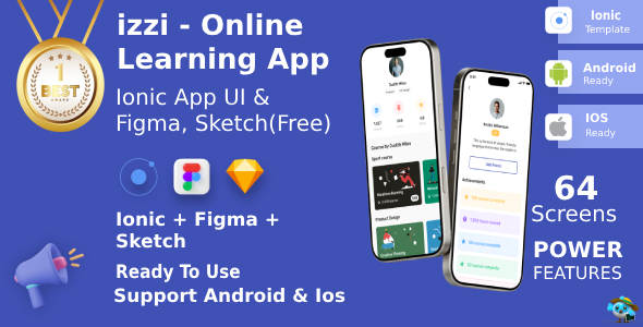 Online Learning App ANDROID + IOS + FIGMA + Sketch | UI Kit | Ionic | Izzi Online Learning App ANDROID + IOS + FIGMA + Sketch | UI Kit | Ionic | Izzi