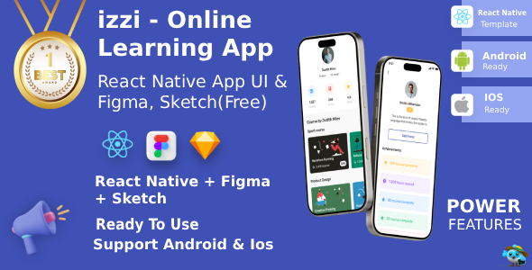 Online Learning App ANDROID + IOS + FIGMA + Sketch | UI Kit | ReactNative | Izzi Online Learning App ANDROID + IOS + FIGMA + Sketch | UI Kit | ReactNative | Izzi