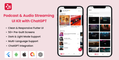 Podcast & Music Streaming Flutter UI Kit with ChatGPT - Clean & Modern App Template