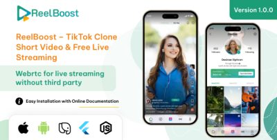 ReelBoost - TikTok Clone App | Short Video & Live Streaming App With Admin Panel (Node,js Backend)