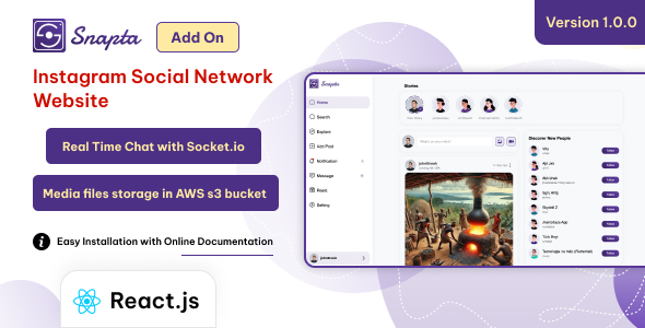 Snapta Web - React Instagram Like Website | Social Network Website (NextJS) Snapta Web - React Instagram Like Website | Social Network Website (NextJS)