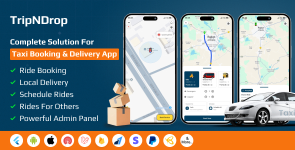 TripNDrop - Taxi & Delivery Booking App with Driver, Rider & Admin Panel TripNDrop - Taxi & Delivery Booking App with Driver, Rider & Admin Panel