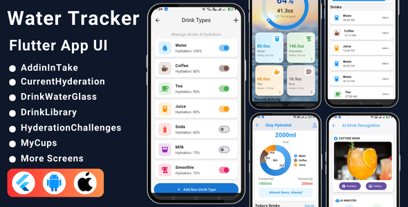 AI-Powered Hydration Tracker Flutter App UI | Water Intake | Water Tracker | Drink Reminder App AI-Powered Hydration Tracker Flutter App UI | Water Intake | Water Tracker | Drink Reminder App