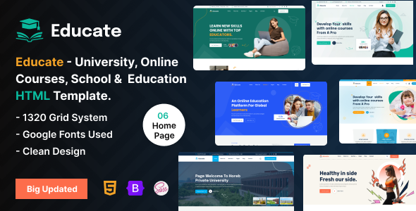 Educate - University, Online Courses, School & Education Template Educate - University, Online Courses, School & Education Template
