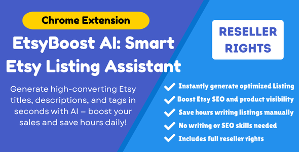 EtsyBoost AI: Smart Etsy Listing Assistant - Generate Title, Description, Tags - Reseller Rights EtsyBoost AI: Smart Etsy Listing Assistant - Generate Title, Description, Tags - Reseller Rights