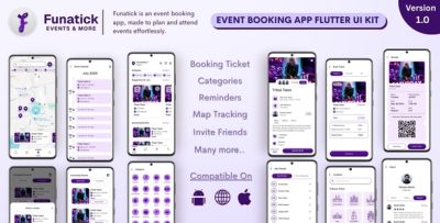 Funatick - Events, Ticket Booking, Tracking and Management Flutter App UI Kit