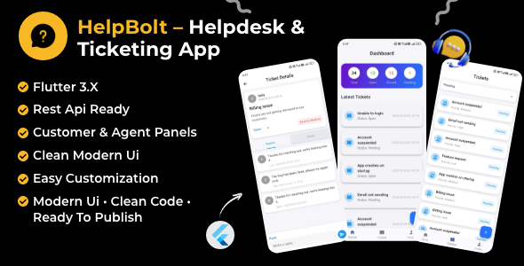 HelpBolt - SaaS Helpdesk & Ticketing Mobile App (Flutter + API) HelpBolt - SaaS Helpdesk & Ticketing Mobile App (Flutter + API)