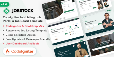 JobStock - Codeigniter Job Listing, Job Portal Landing & Admin Dashboard Template