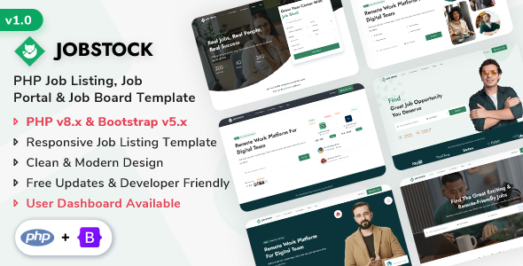 JobStock - PHP Job Listing, Job Portal Landing & Admin Dashboard Template JobStock - PHP Job Listing, Job Portal Landing & Admin Dashboard Template