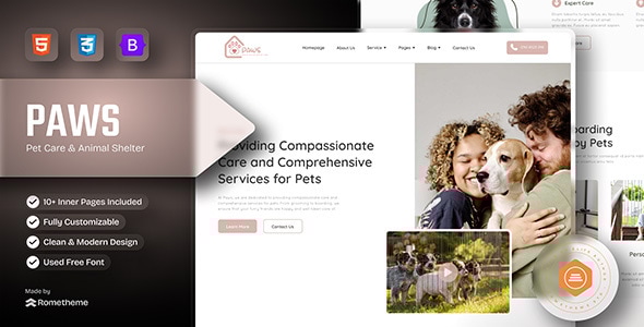 Paws - Pet Care and Animal Shelter HTML Template Paws - Pet Care and Animal Shelter HTML Template