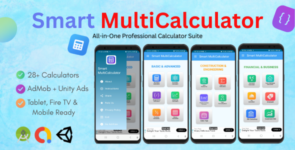 Smart MultiCalculator - All-in-One Android Calculator App (29+ Tools, AdMob + Unity Ads) Smart MultiCalculator - All-in-One Android Calculator App (29+ Tools, AdMob + Unity Ads)