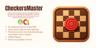 Checkers Master – Offline Board Game with AI & PVP | Dynamic UI | Android Studio (Kotlin)