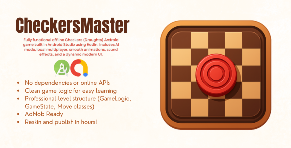 Checkers Master – Offline Board Game with AI & PVP | Dynamic UI | Android Studio (Kotlin) Checkers Master – Offline Board Game with AI & PVP | Dynamic UI | Android Studio (Kotlin)