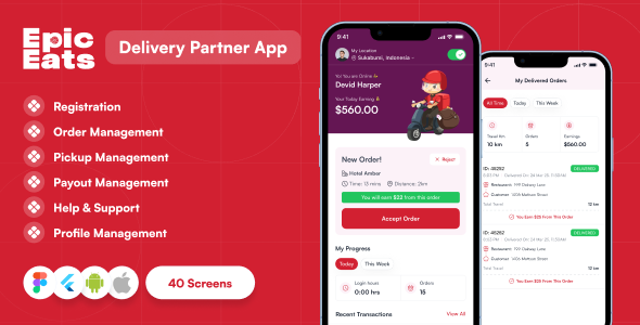 Epic Eats - Flutter Food Delivery Partner App UI Kit Epic Eats - Flutter Food Delivery Partner App UI Kit