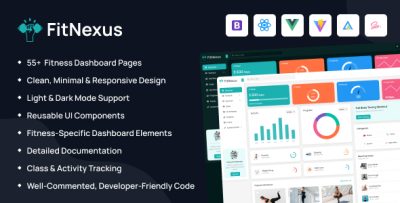 FitNexus - Fitness & Gym Admin Dashboard (HTML + Vue.js + React.js)