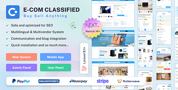 Full eCommerce Classified– Flutter (Android, iOS), Next.js Web, React Admin, Laravel API Full eCommerce Classified– Flutter (Android, iOS), Next.js Web, React Admin, Laravel API