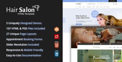Hair Salon HTML Template for Barber Shops & Beauty Salons