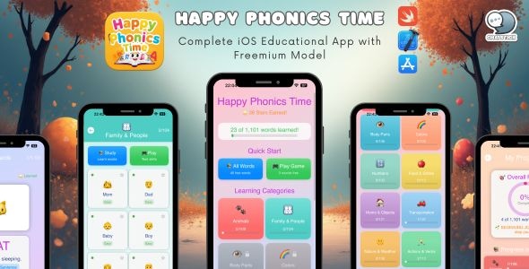 Happy Phonics Time - Complete iOS Educational App with Freemium Model Happy Phonics Time - Complete iOS Educational App with Freemium Model