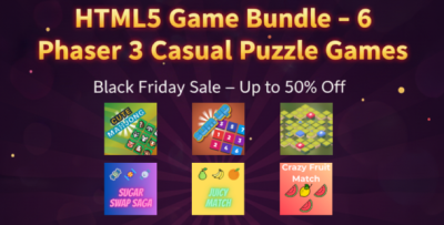 HTML5 Game Bundle - 6 Casual Puzzle Games (Match 3, Mahjong, Merge)